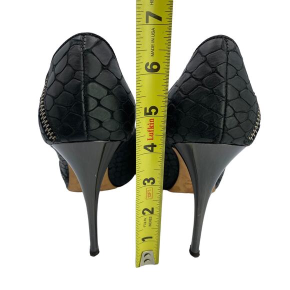 Giuseppe Zanotti Black Snakeskin Peep Toe Heels, Size 8, Zipper Detail Pumps - Picture 6 of 10